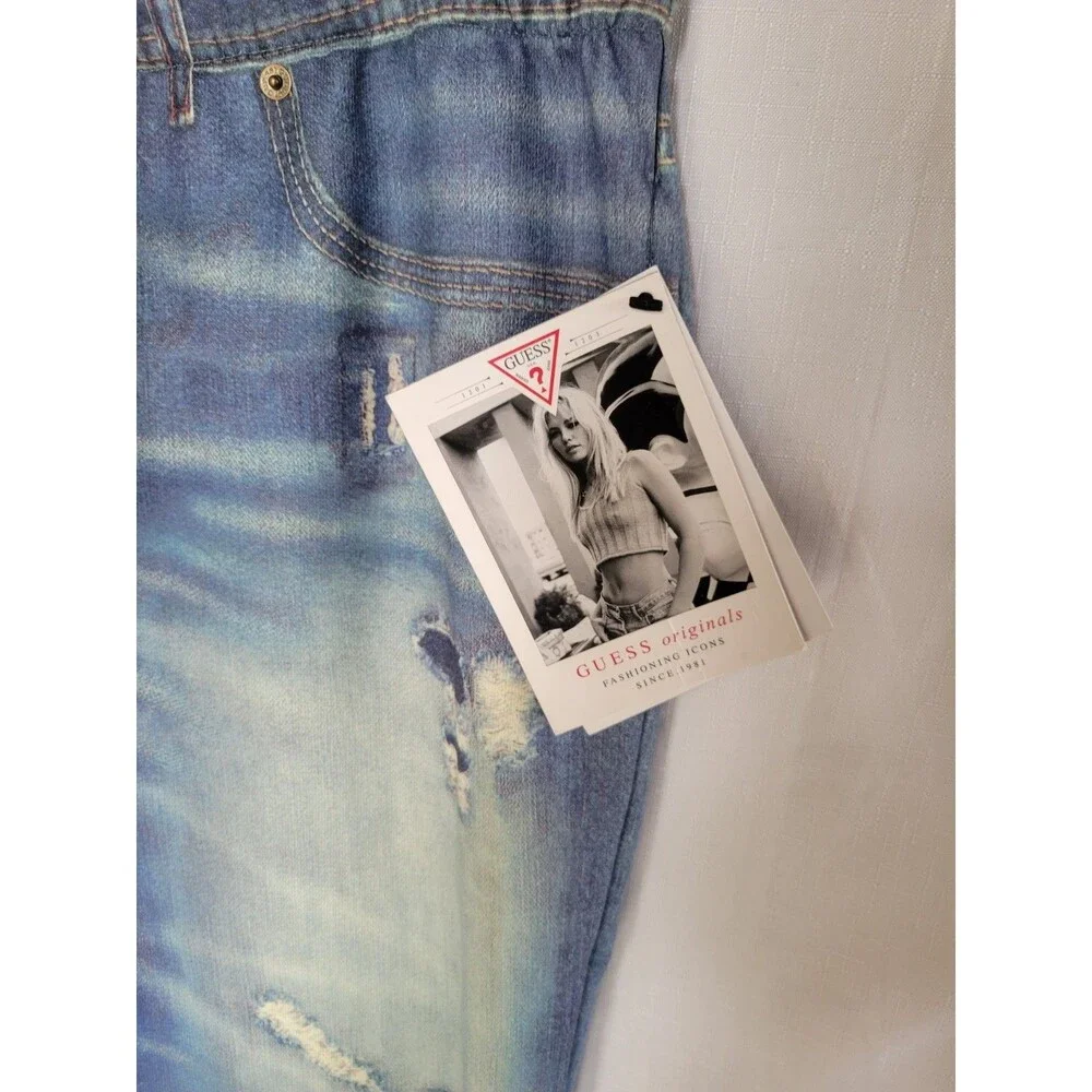 Guess Vintage Women's Lounge Jeans Fleece Jogger Pants SZ L Blue & Pockets